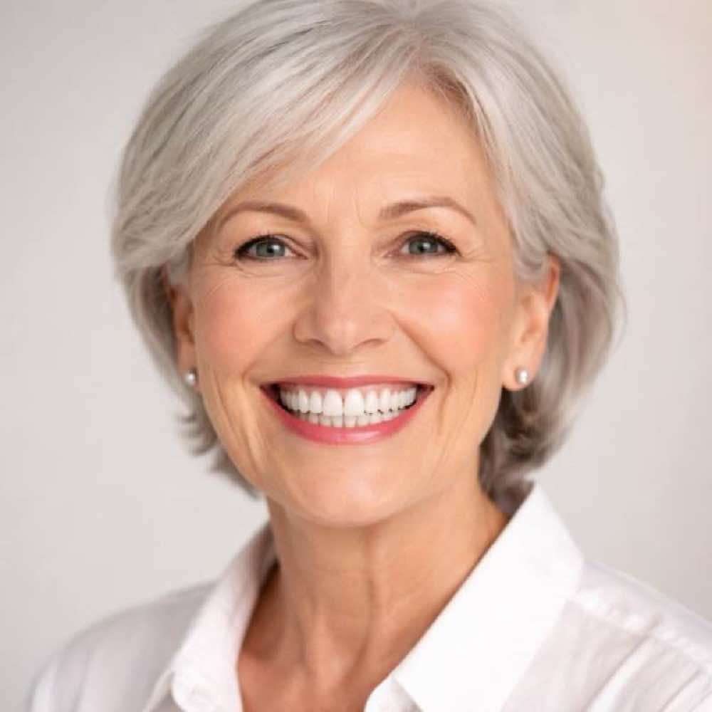 Happy patient with custom dentures showing natural smile at Oak Park Dental Clinic Melbourne